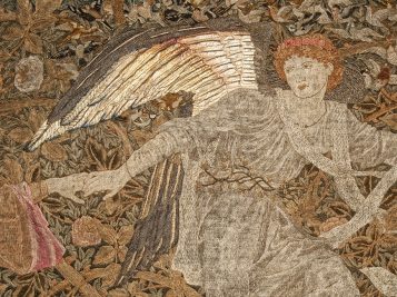 ‘Love Leading the Pilgrim Through the Briars’ from The Romance of the Rose embroidered frieze. Edward Burne-Jones and William Morris, 1874 - 82.